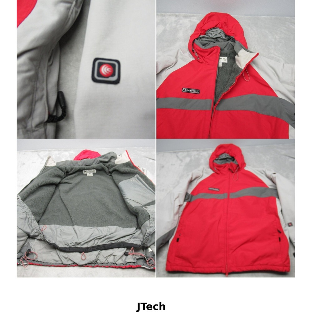 Columbia Convert Jacket Men XL Red Hooded Fleece Lined Insulated Full Zip Winter